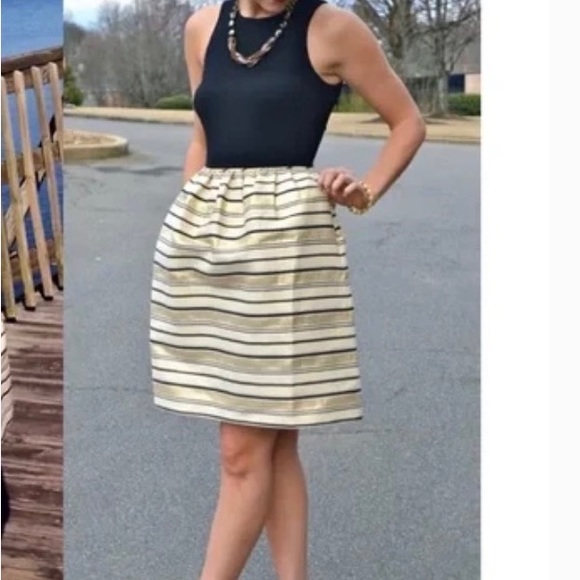 NWT! J. Crew Metallic Gold Stripe Fit Flare DRESS Sleeveless 00 NEW - Picture 5 of 12